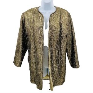 Vintage L Rothschild Jacket Women's Gold Metallic Crinkle Open Front Jacket - OS